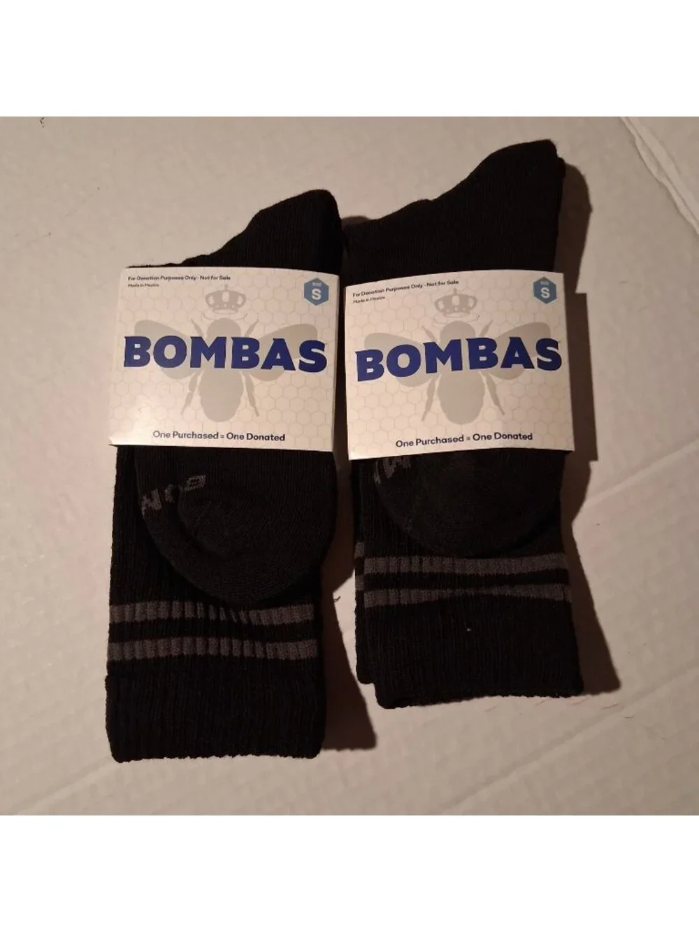 Bombas Small Black Crew Socks 2-Pack With Arch Support & Cushioned Footbed-NEW